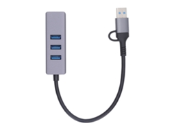 Mali hub Usb3.0 com 3 Portas e Adaptador Ethernet 1000mbps Plug And Play Type C