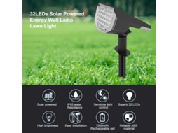 2pcs Luz Solar Parede Jardim 32 LEDs IP65 | S/MARCA
