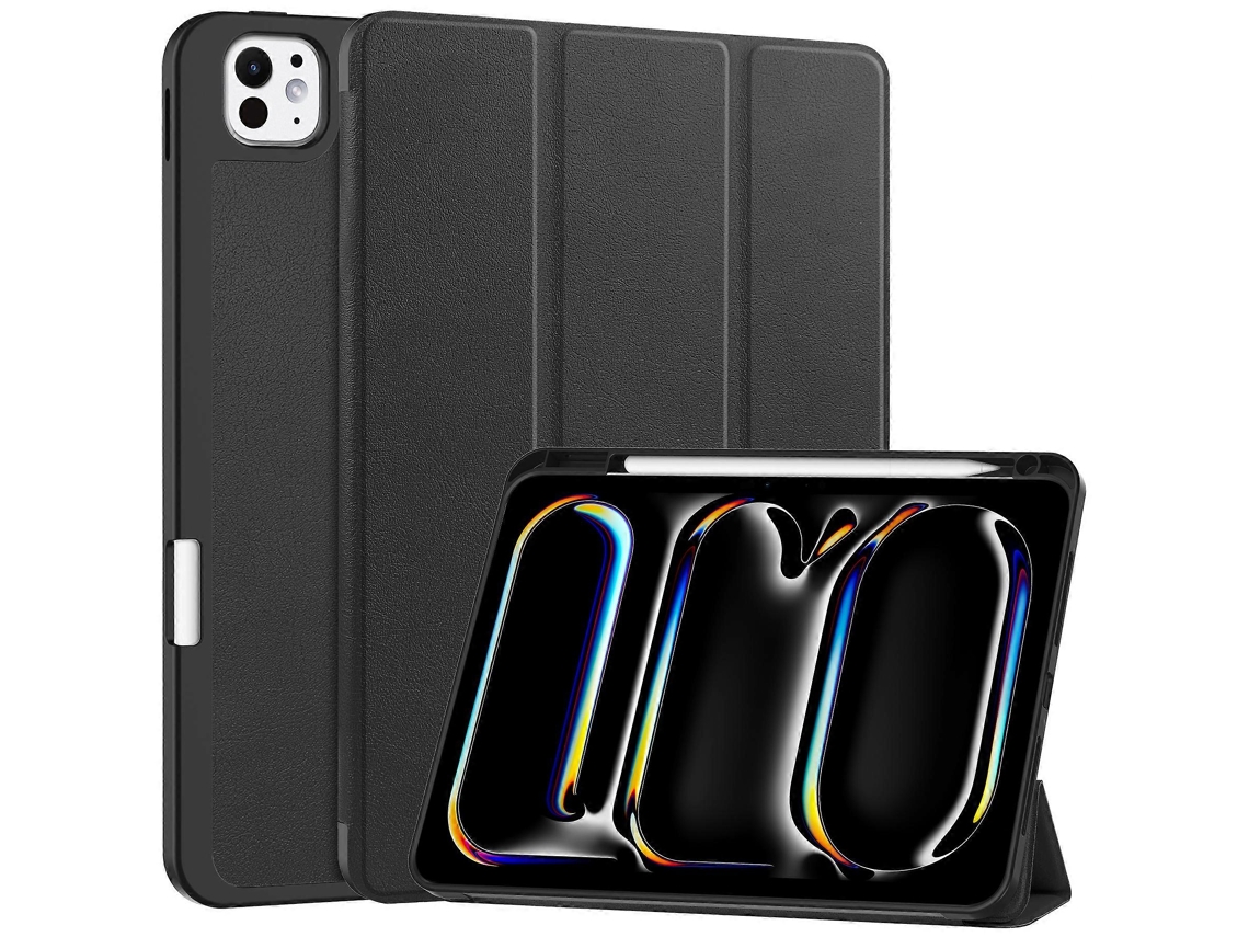 Capa Hengrongshen para iPad Pro 11, capa de couro resistente a quedas com suporte triplo e compartimento para caneta, preta (2024)