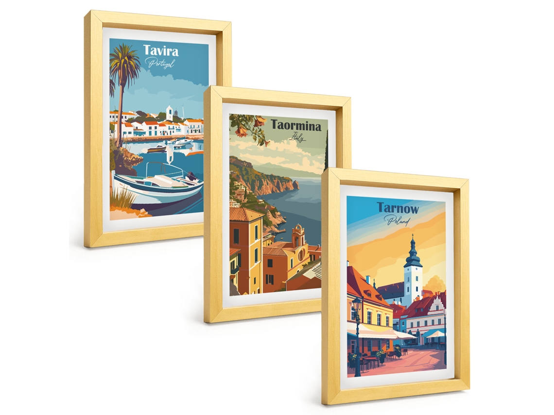 Composição De Quadros Vistas De Cidades Costeiras Espelharte (3 Peças 20x30 Cm)