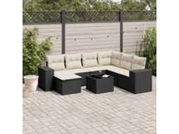 Conjunto de 8 Sofás de Jardim com Almofadas Vime Pe Preto Dkd Home Decor