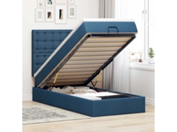 Cama Otomana Com Colchão Leds Tecido Azul 100x200 Cm