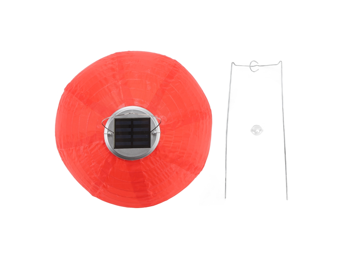 Lanterna de Tecido Solar Chinesa Led Ip55 À Prova D'água Náilon para Jardim Festas Vermelha | S/MARCA