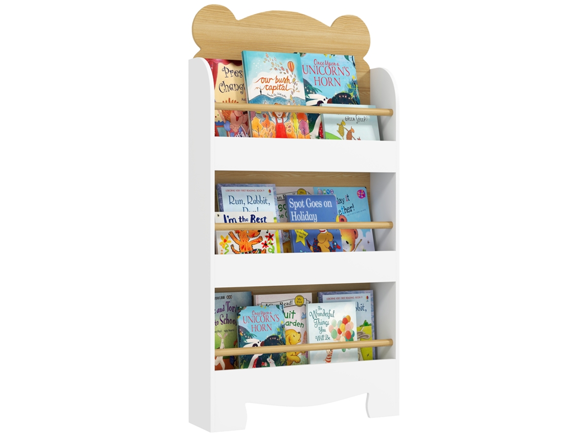 Estante de armazenamento infantil com 3 prateleiras para livros e brinquedos, madeira natural | S/MARCA