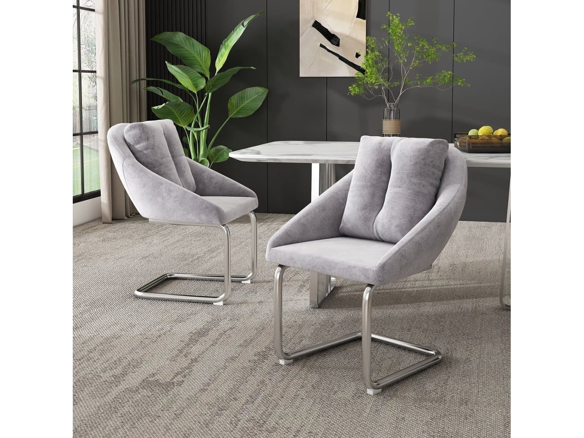 Cadeira De Jantar Em Veludo + 2 Peças - Cadeira Giratória Luxuosa Com Almofada - Cinza