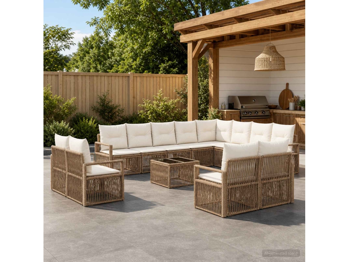 Vidaxl Conjunto De Sofá De Jardim 13 Unid. Bege Vime Pe