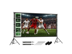 Tela De Projeção Hd 4k/8k De 120 Polegadas (16:9) Com Tripé, Tela De Projeção De Vídeo Portátil, 309 X 62 X 217 Cm, Branca E Preta.