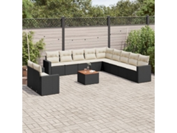 Vidaxl 12 Pcs Conjunto De Sofás De Jardim C/ Almofadões Vime Pe Preto