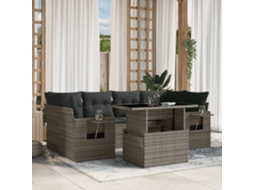 Vidaxl 7 Pcs Conjunto Sofás P/ Jardim C/ Almofadões Vime Pe Cinzento