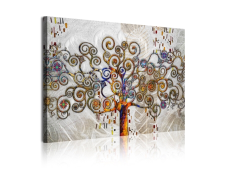 Quadro Moderno DEKOART Arte Abstrata Árvore da Vida de Klimt Prateado (120 X 80cm)