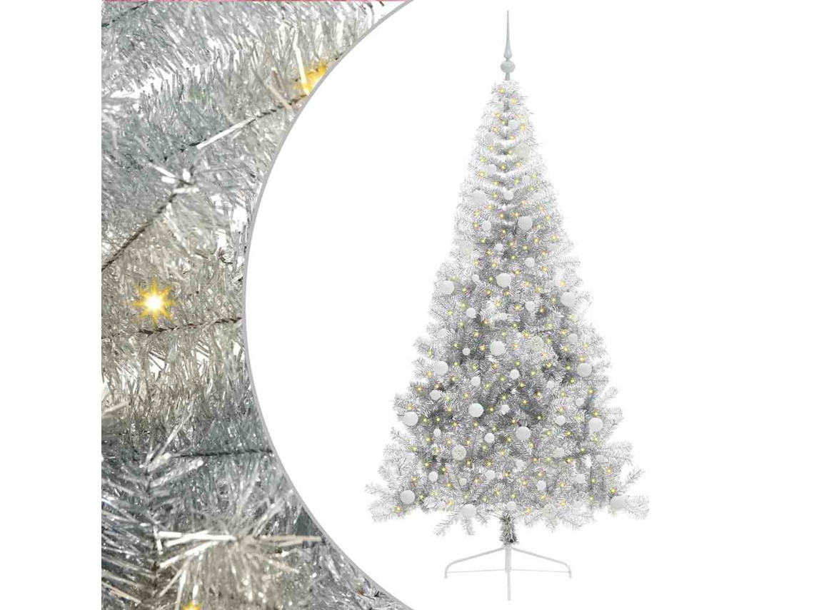 Árvore De Natal Artificial Iluminada Vidaxl Prateado Pvc (210 Cm)