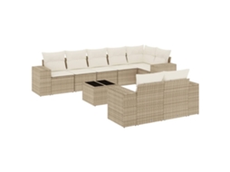 Conjunto de 9 sofás de jardim com almofadões Vime Pe Bege MAISON EXCLUSIVE (90x200 cm)
