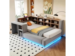 Cama Estofada 90x200 Cm Com Iluminação Led, Tomadas E Arrumação Cinzento Escuro