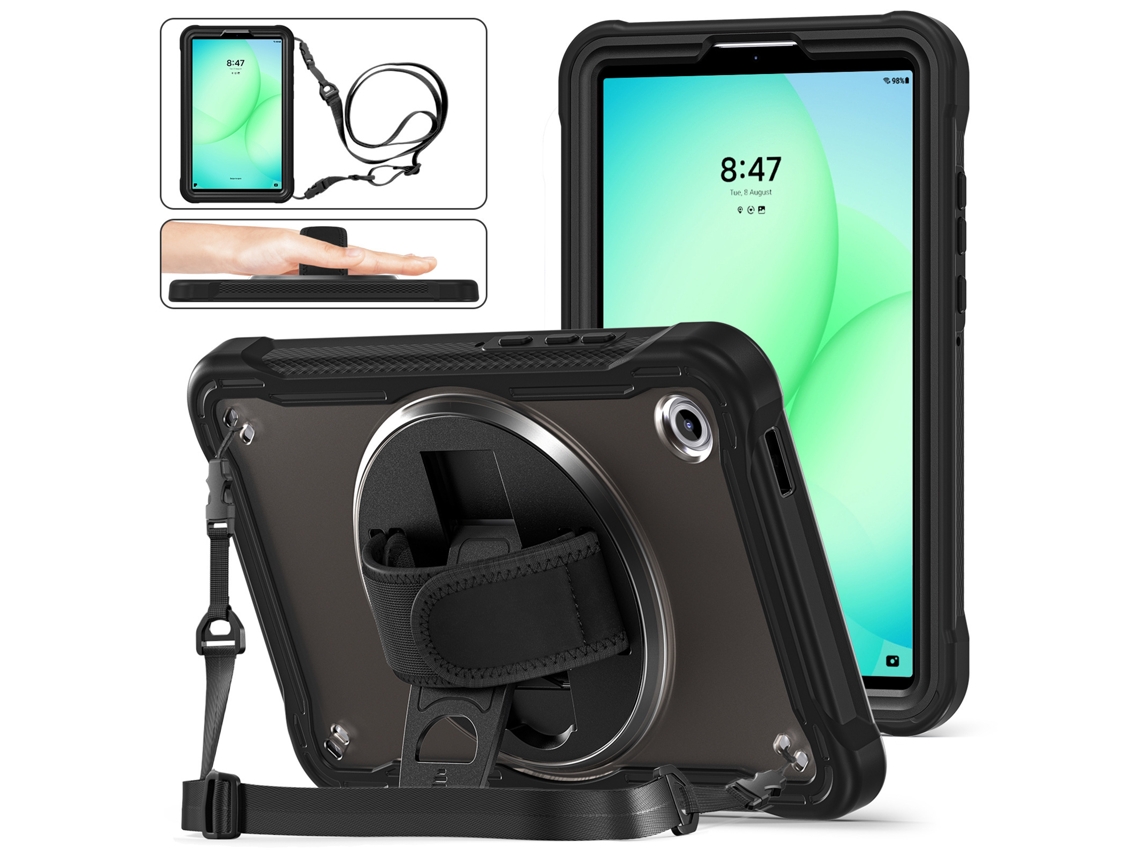 Capa para Samsung Galaxy Tab A11 8.7 polegadas com suporte giratório 360° cinza Preta GERTIZ (2025)