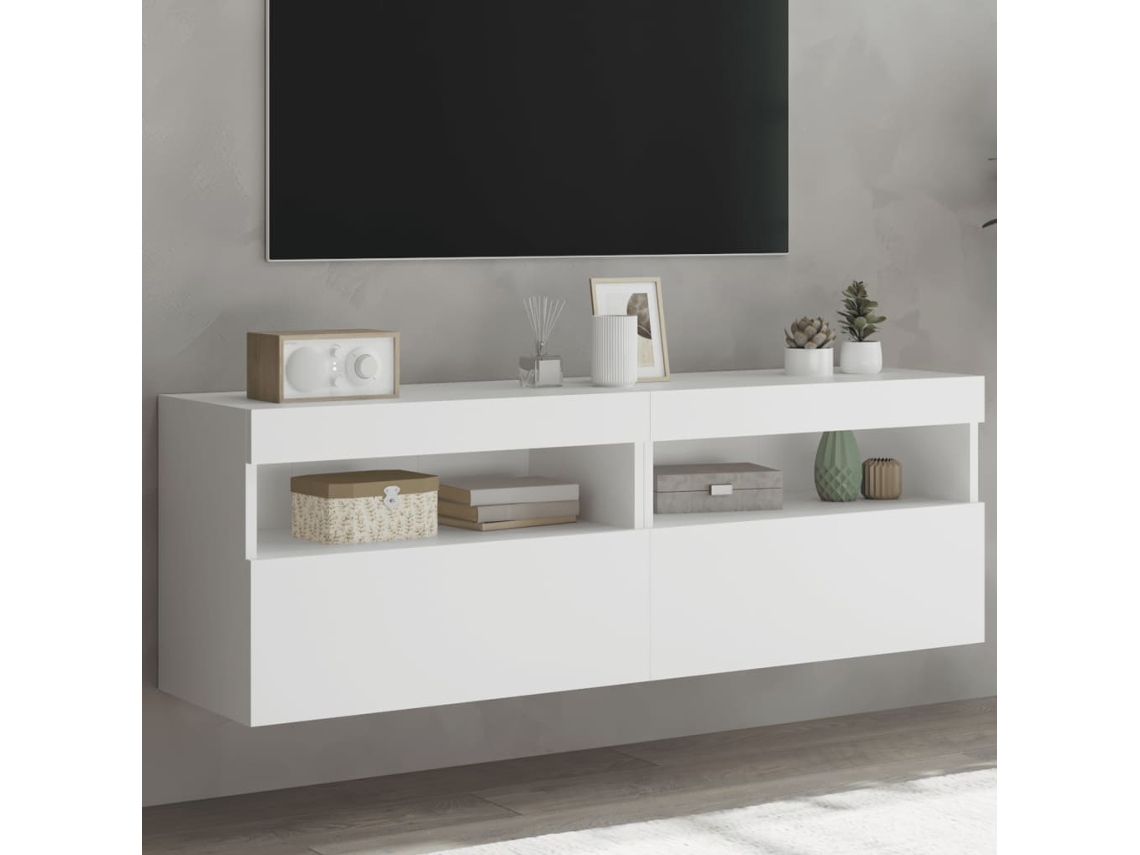 Vidaxl Móveis De Parede P/ Tv Com Luzes Led 2 Pcs 60x30x40 Cm Branco