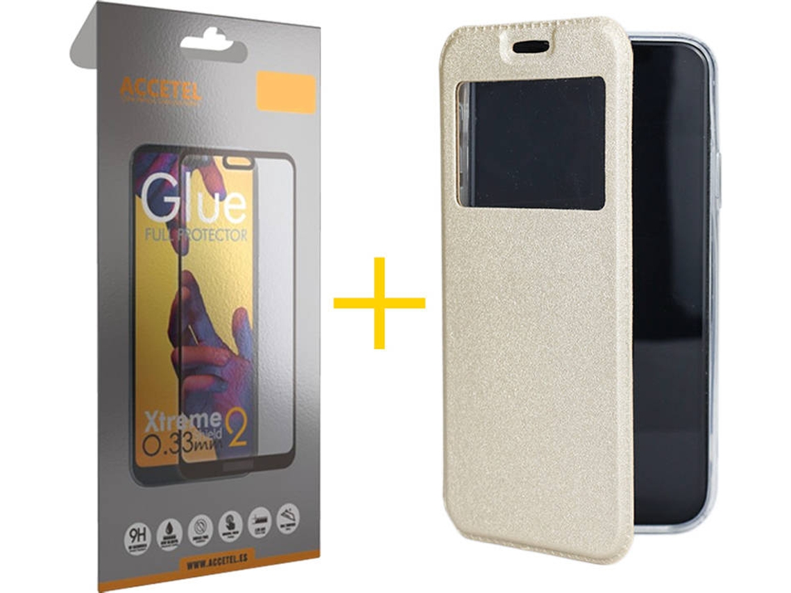 Kit Capa e Película Xiaomi Mi Note 10 SKYHE Full Gandy Flip (Dourado)