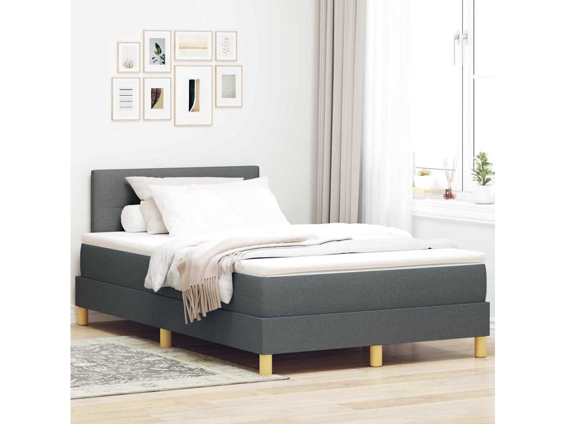 Vidaxl Cama Box Spring Led Cinza Escuro 120 X 190 Cm Tecido