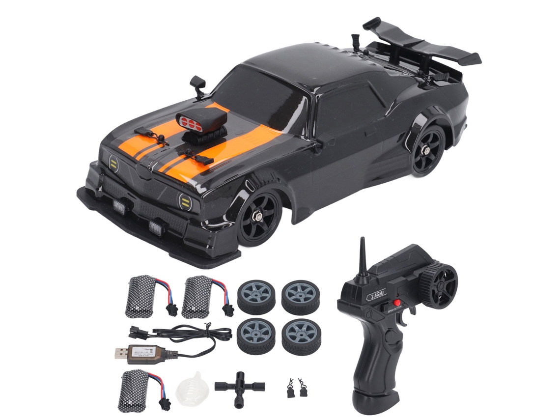 Carro de Drift Rc 1/16 4wd 2.4ghz Luzes Led 18km/h 3 Baterias Incluídas Brinquedo Controle Remoto S/MARCA