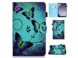 Capa protetora de couro PU costurado TPU para Samsung Galaxy Tab A9 com compartimentos para cartão, borboleta verde Hengrongshen