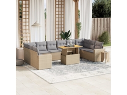 Vidaxl 11 Pcs Conjunto Sofás de Jardim C/ Almofadões Vime Pe Bege