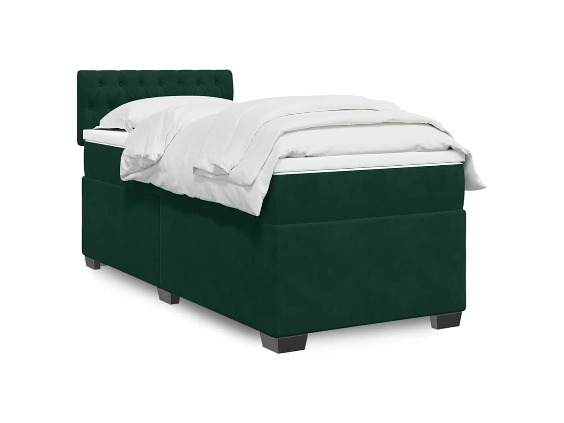 Vidaxl Cama Com Molas/colchão 90x190 Cm Veludo Verde-escuro