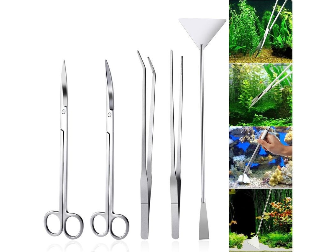 Kit de Ferramentas para Aquascaping de Aquário 5 em 1 Aço Inoxidável com Pinças e Tesouras YURU