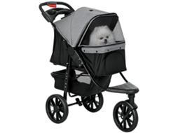 Carrinho Pet Dobrável Rodas Correias Segurança E Cesto Armazenamento E Cinza Preto 109,5x54,5x106,5cm