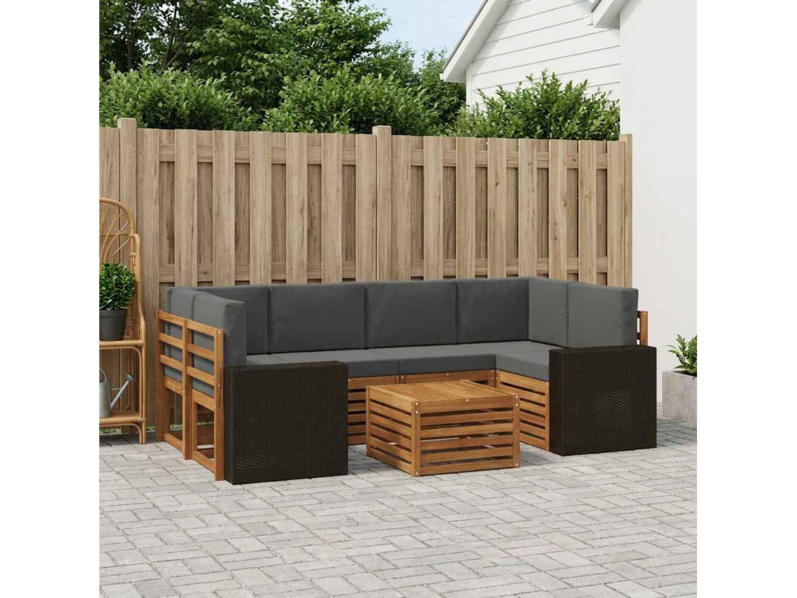 Vidaxl Conjunto De Sofás Para Exterior 7 Unid. Natural E Antracite