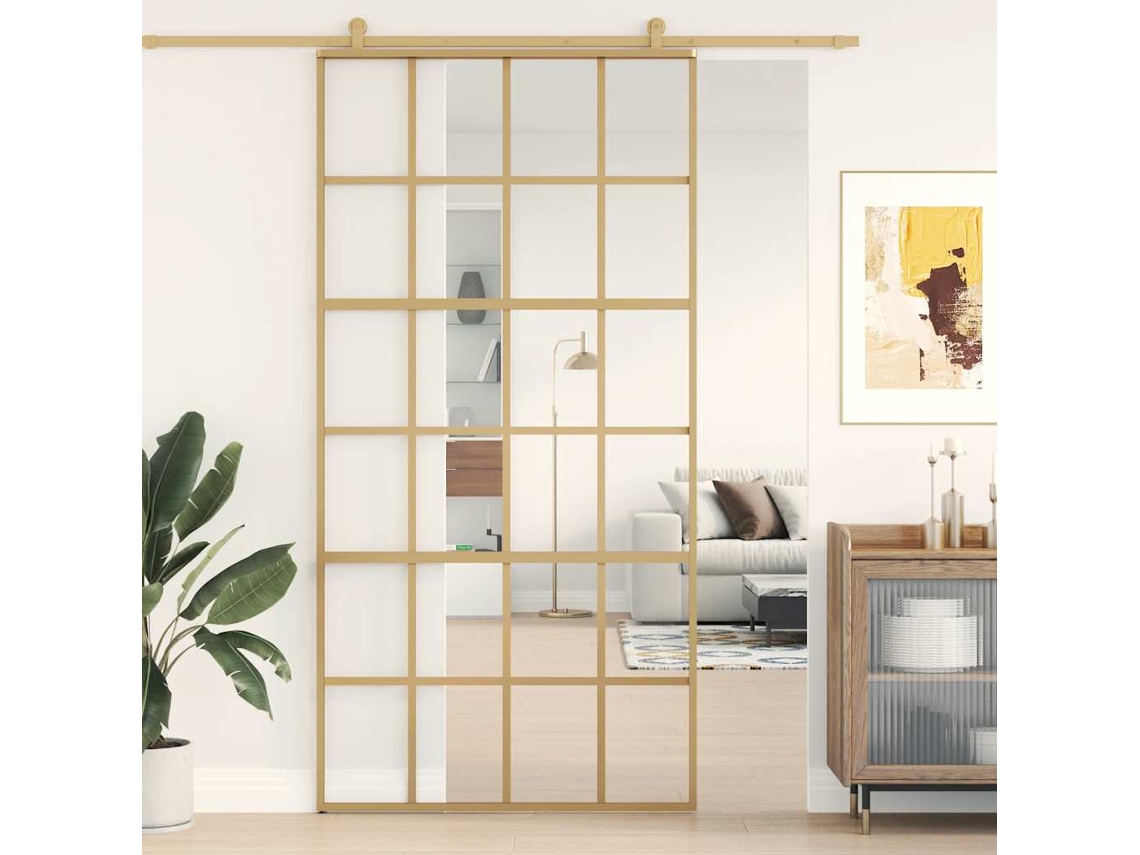 Vidaxl Porta Deslizante 102,5x205 Cm Vidro Esg/alumínio Dourado