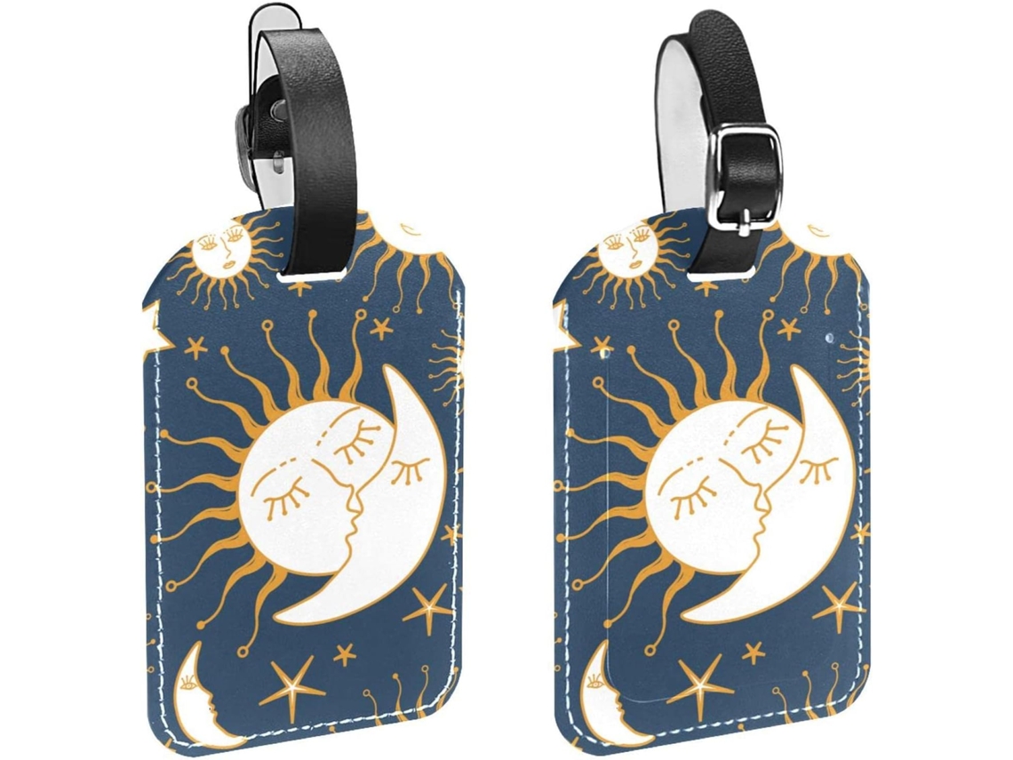 Conjunto De 2 Etiquetas Bagagem Em Couro Pu Com Estampa Sol E Lua