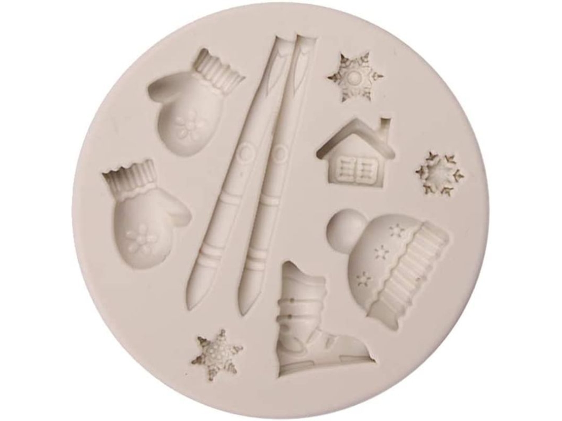 Molde de silicone temático de Natal: floco de neve, meia, chapéu e casa | S/MARCA