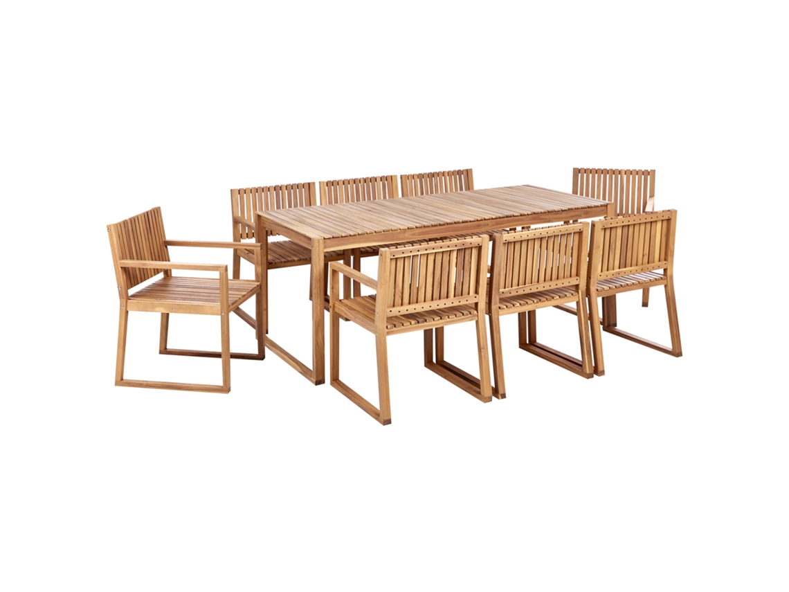 Conjunto De Comedor Exterior 8 Plazas Beliani Sassari Ii De Madera De Acacia Certificada Marrón 180x90x75