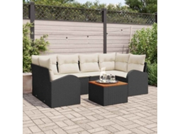 Vidaxl Conjunto De Sofá De Jardim 7 Unid. Preto E Creme Vime Pe