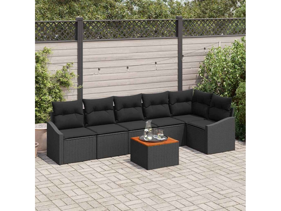 Vidaxl Conjunto De Sofá De Jardim 7 Unid. Preto Vime Pe