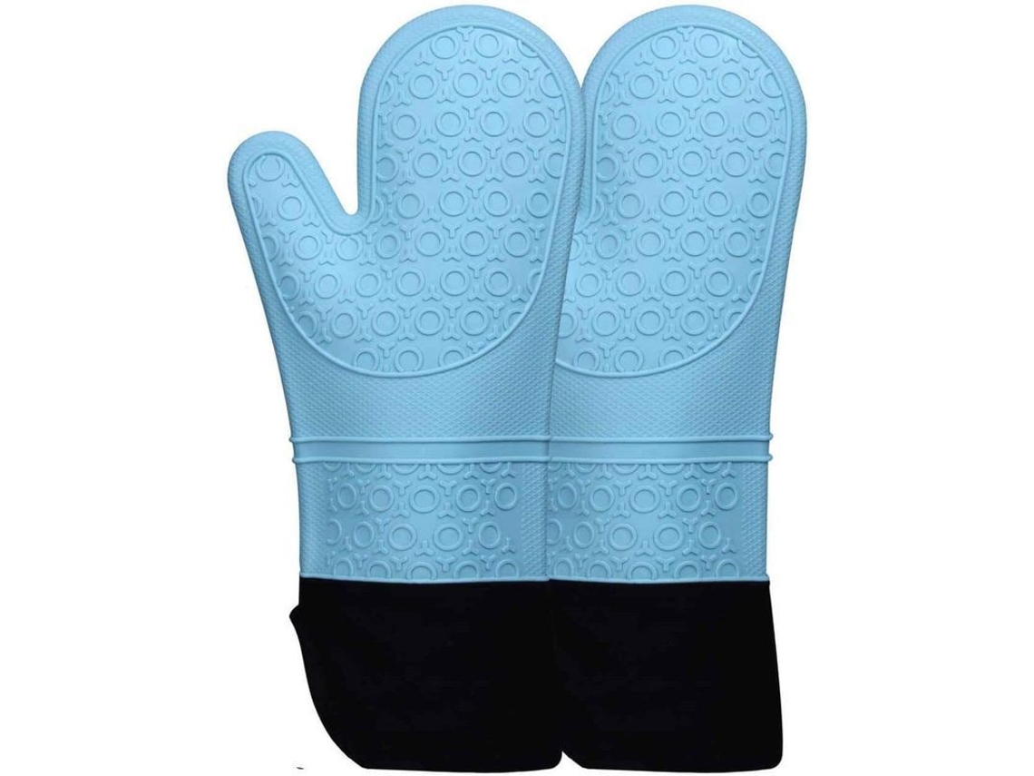 Rebe luvas de Forno de Silicone Resistentes Ao Calor, Comprimento 37 Cm, Antiderrapantes, Laváveis, Azuis, 1 Par