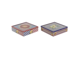 Caixa para Infusões HOME ESPRIT Azul Vermelho Multicolor Metal Cristal Madeira MDF 24 x 24 x 6,5 cm (2 Unidades)