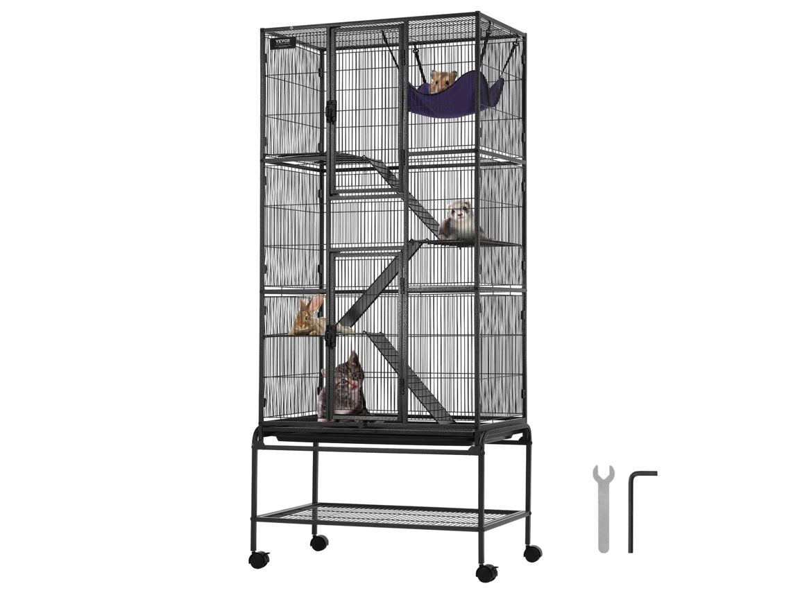 VEVOR 69 Polegada Gaiola de Metal para Animais Pequenos Gaiola para Furões Rolantes de 4 Camadas com Bandeja e 3 Rampas