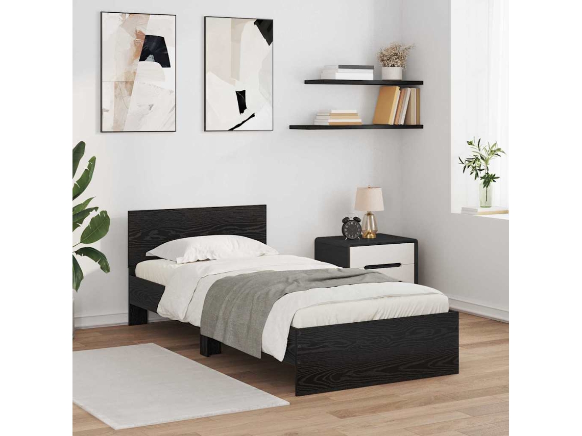 Vidaxl Estrutura Da Cama Com Fitas Led Carvalho Preto 90 X 190 Cm