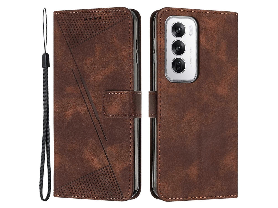 Capa Dobrável De Couro Com Padrão Triangular Para Oppo Reno12 5g (global)