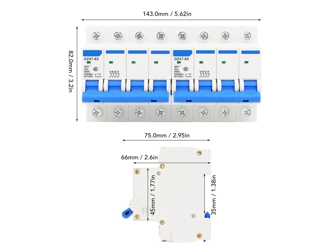 Interruptor De Circuito 4p Com Interbloqueio Duplo Potência 63a 400v Montagem Em Rail