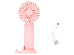 Ventilador Portátil Ajustável 3 Marchas Rosa com Suporte Celular