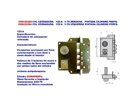 Cvl cerradura   122-a  -1-70 izquierda pintada cilindro perfil