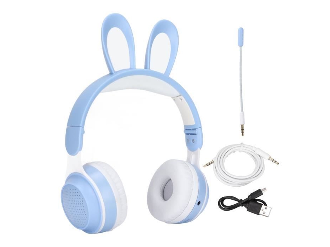 HURRISE Fones de Ouvido com Orelha de Coelho Fones de Ouvido com Orelha de Coelho Bateria de Longa Duração Fone de Ouvido com Som Walkman Verde Azul