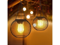 Conjunto de 2 Luzes Solares para Exterior, Led Suspensas em Metal para Jardim e Pátio Tf Tf Preto AQUAFORGE
