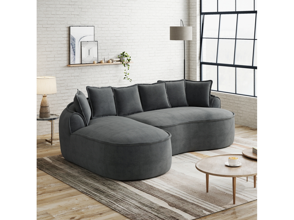 Sofá Modular, Chaise Longue, L-forma, 3 Lugares, Extra Profundo, Com Almofadas, Cinza