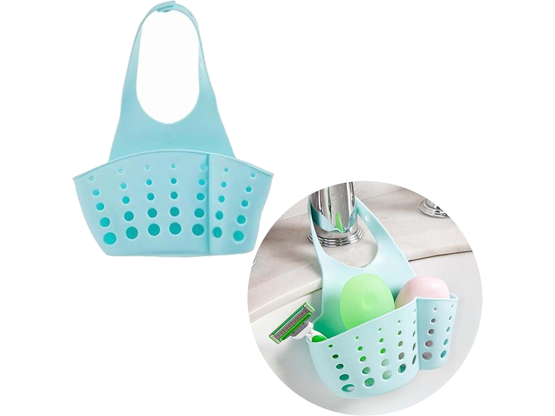 Organizador De Pia Para Cozinha E Banheiro, Escorredor Esponja, Acessórios Cesto Com Bolsos Duplos Ventosa (azul) -aquaforge