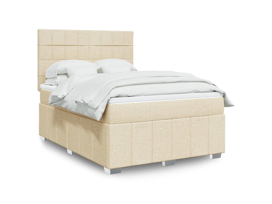 Vidaxl Cama Com Molas/colchão 140x200 Cm Tecido Cor Creme
