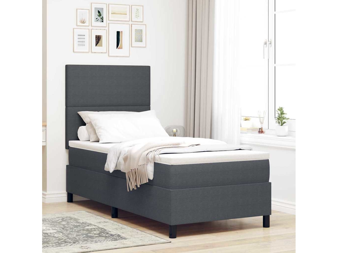 Vidaxl Cama Box Spring Led Cinza Escuro E Branco 90 X 200 Cm
