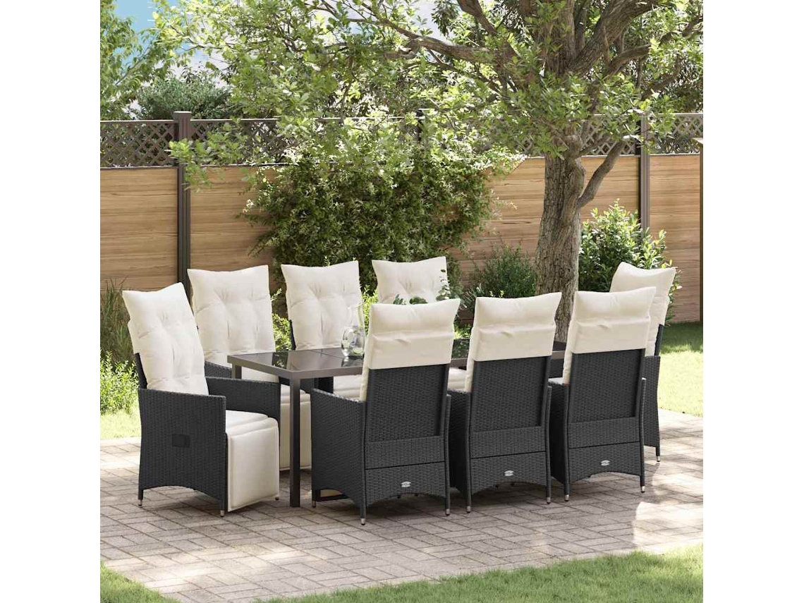 Vidaxl Conjunto De Jantar Para Jardim 9 Unid. Preto Vime Pe
