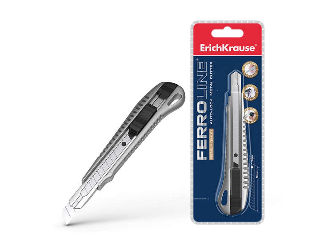Metallic Cuter Com Fixador Automático Sistema De Retenção De Lâmina Autotravante Divisor Embutido Cor Preta Erichkrause